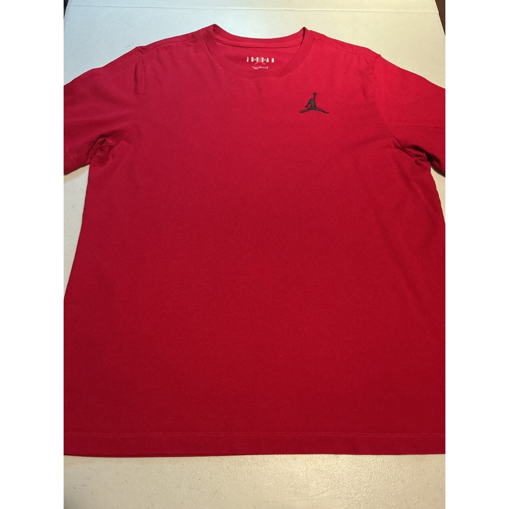 Jordan Mens Jumpman Logo Embroidered T-Shirt Red Black Size Large L Cotton‎ Tee - Picture 4 of 7